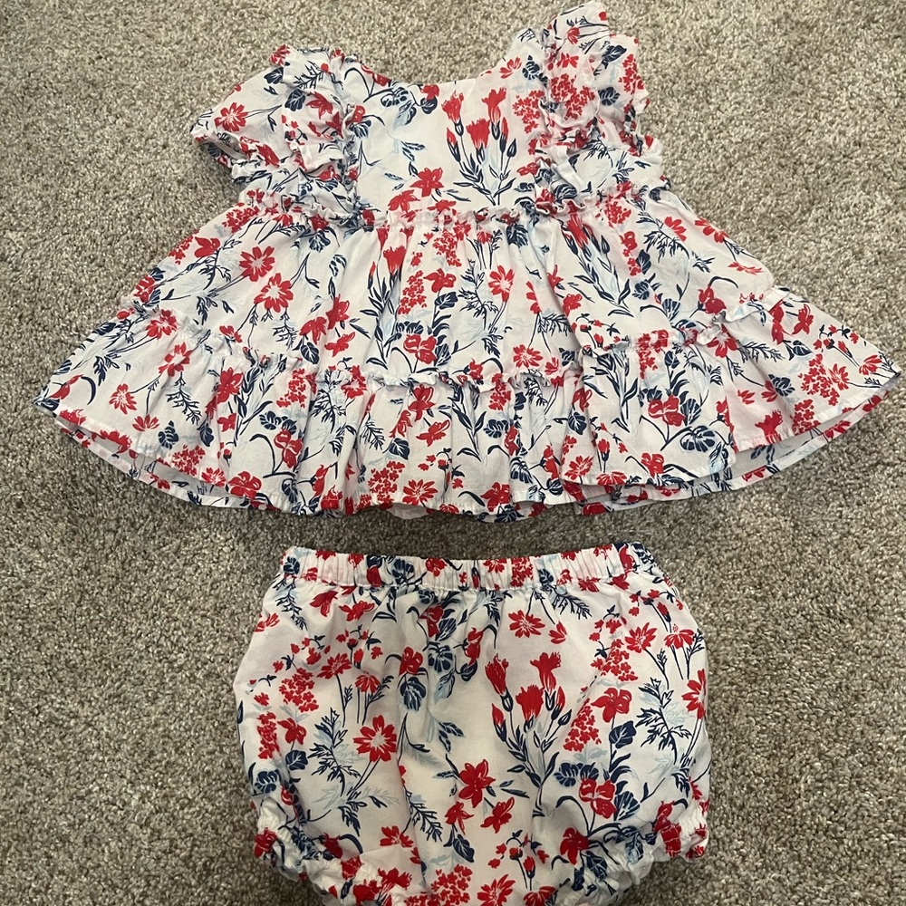 Janie and Jack Red and Blue Floral Diaper Cover Set